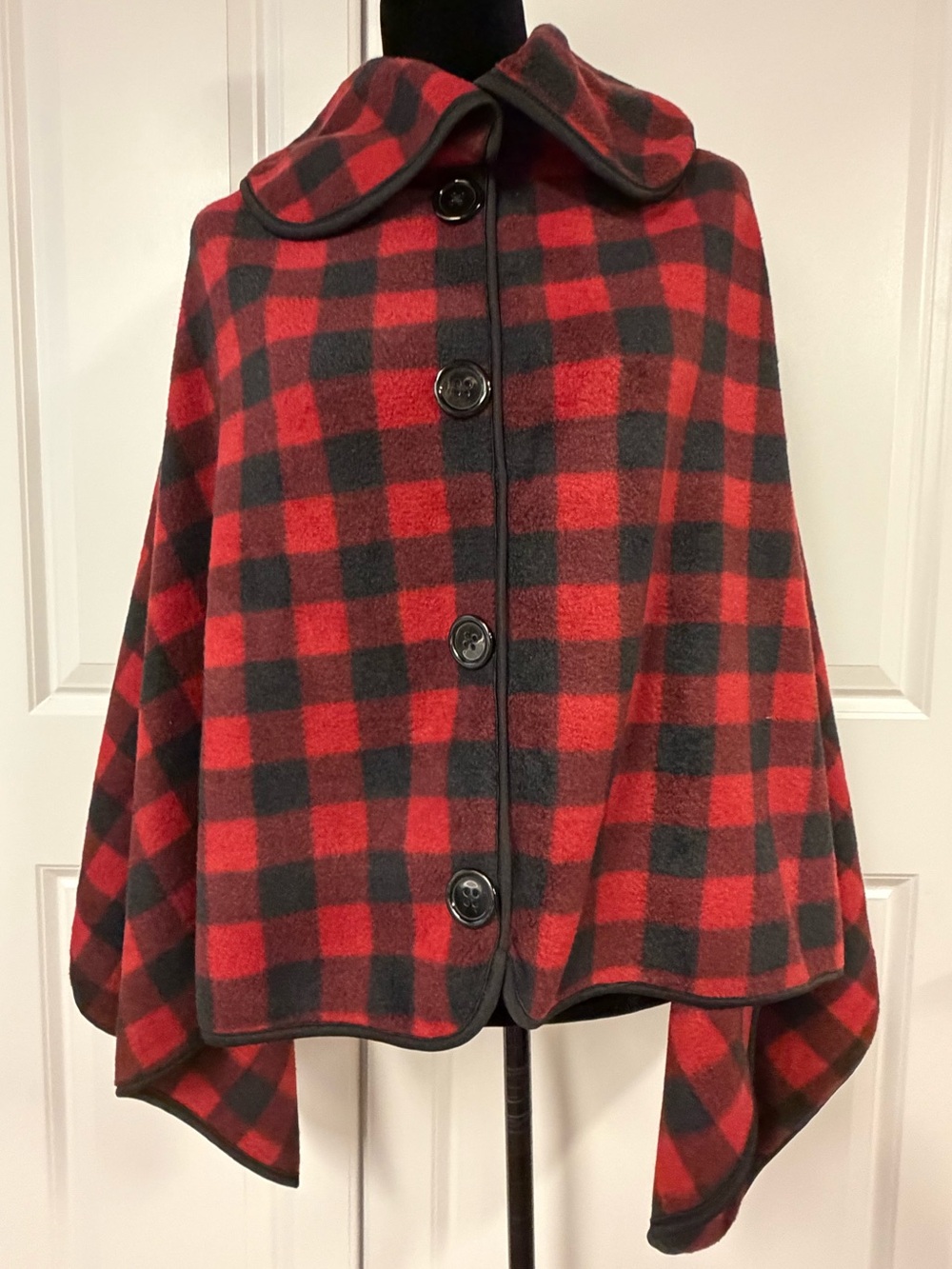 LeModa Fleece Red & Black Buffalo Plaid Poncho - Picture 2 of 7